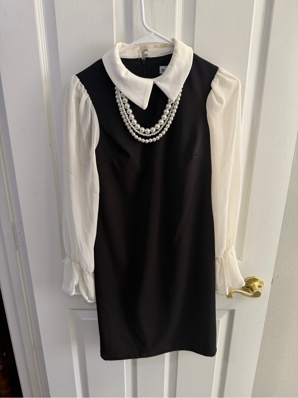 Shelby & Palmer Black Shift Dress with White Collar & Sleeves
